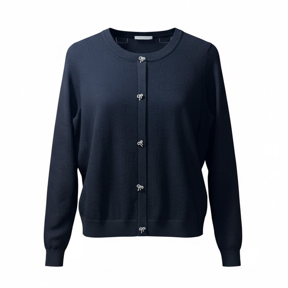 Black Bow Sweater With Rhinestone Buttons - Picture 2 of 2